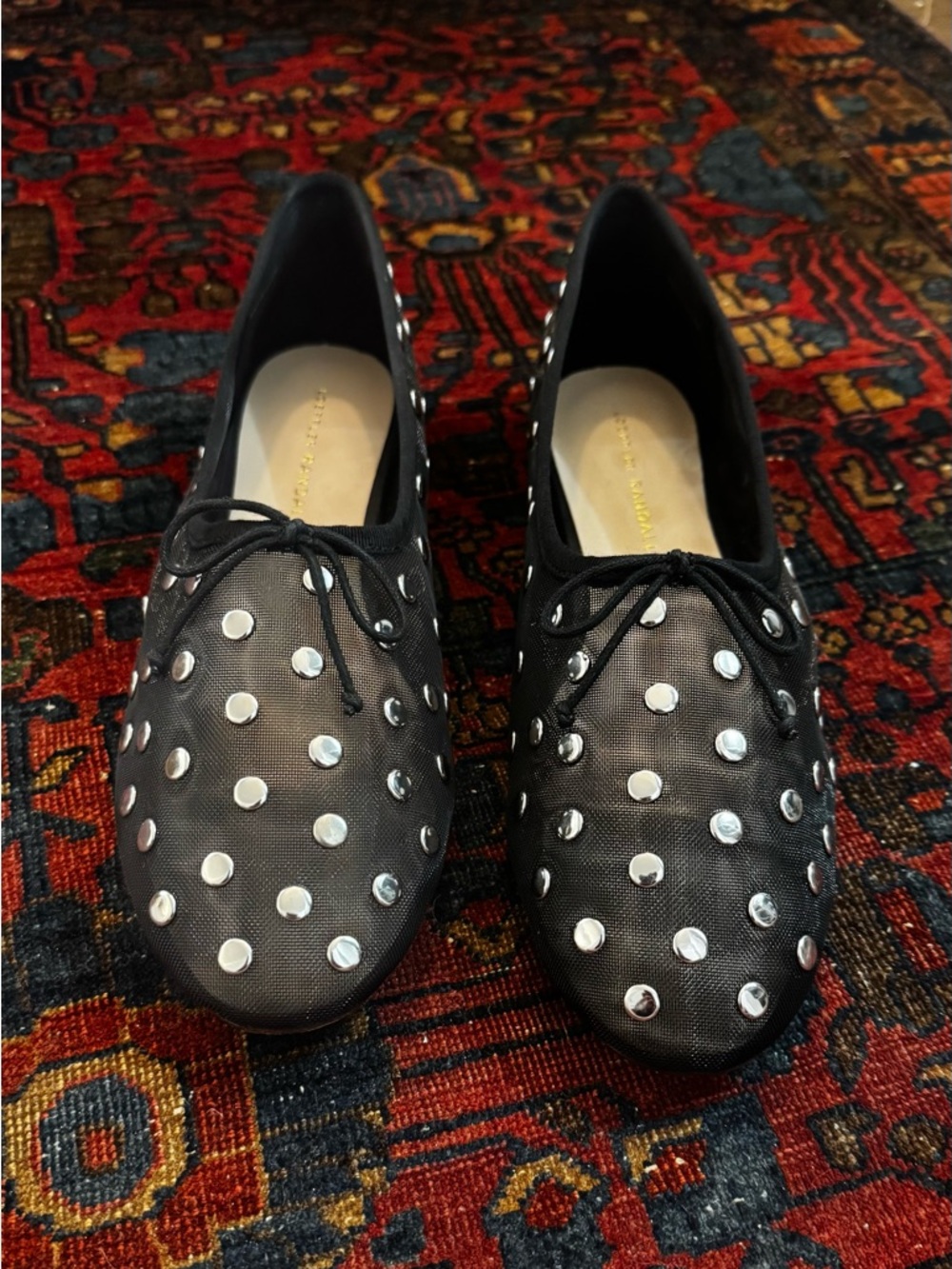 Loeffler Randall 🖤 Black/Silver Mesh Studded Ballet Flat - Picture 3 of 5